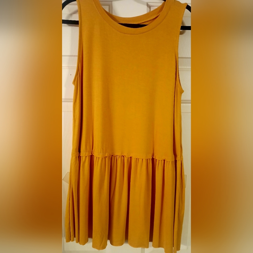 Zenana Premium Soft  Stretch Jersey Scoop Neck Ruffle Hem Tunic Top, Mustard M - Picture 3 of 4